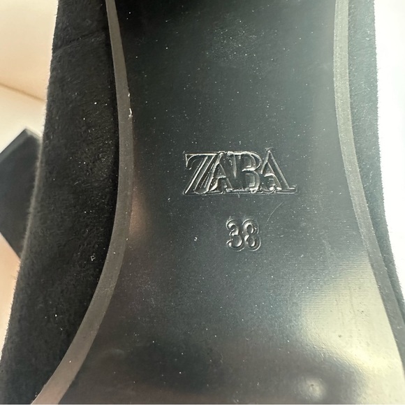 Zara Block Heels Women's Size 8 or EU 38 Square Toe Black Suede Minimalist - Picture 7 of 9